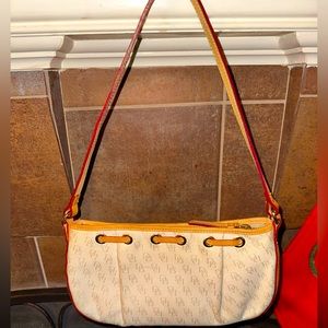 Vtg Dooney & Bourke Tassel Top Zip Purse Satchel Shoulder Bag brown and tan